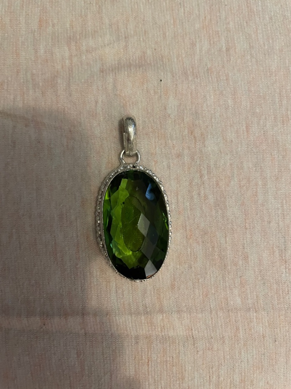Sterling Silver Green Oval Gemstone Pendant